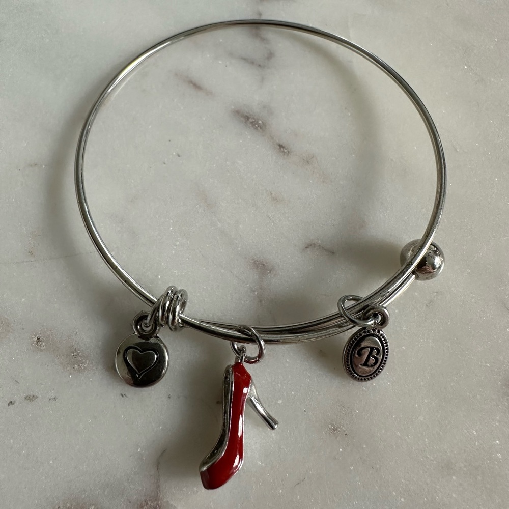 Brighton Bangle Charm Bracelet w Red Pump Shoe Charm Adjustable